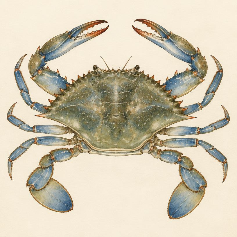 Blue crab (Callinectes sapidus) — watercolor by Jules Marsh