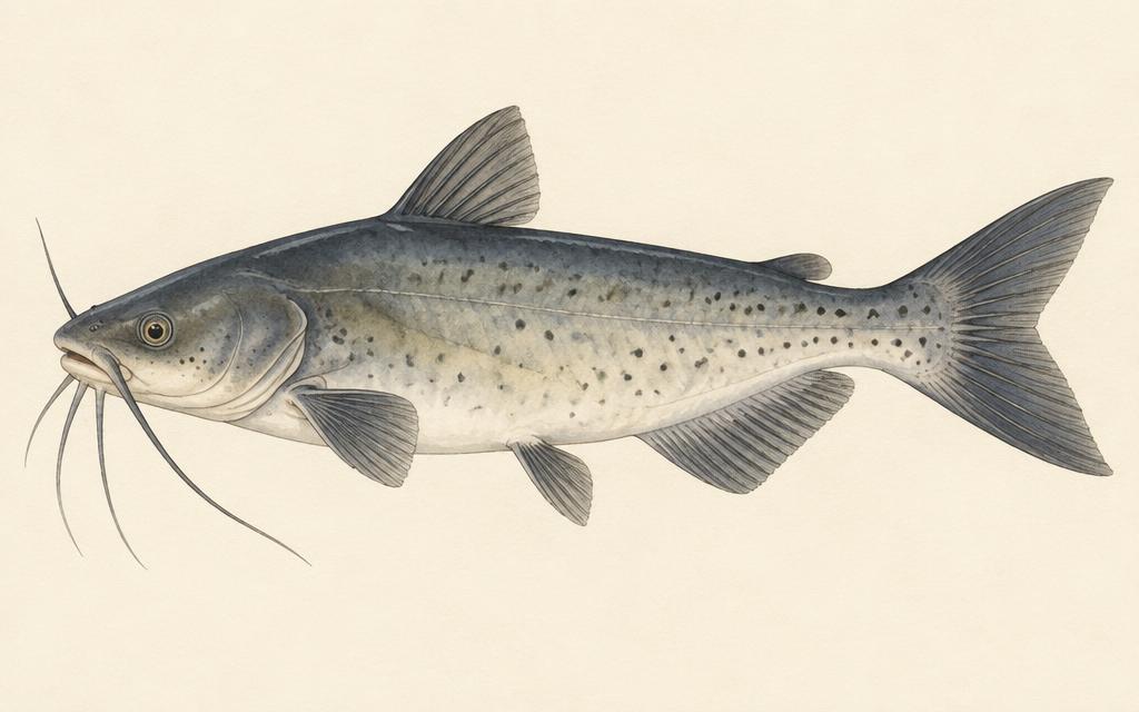 Channel catfish (Ictalurus punctatus) — watercolor by Jules Marsh