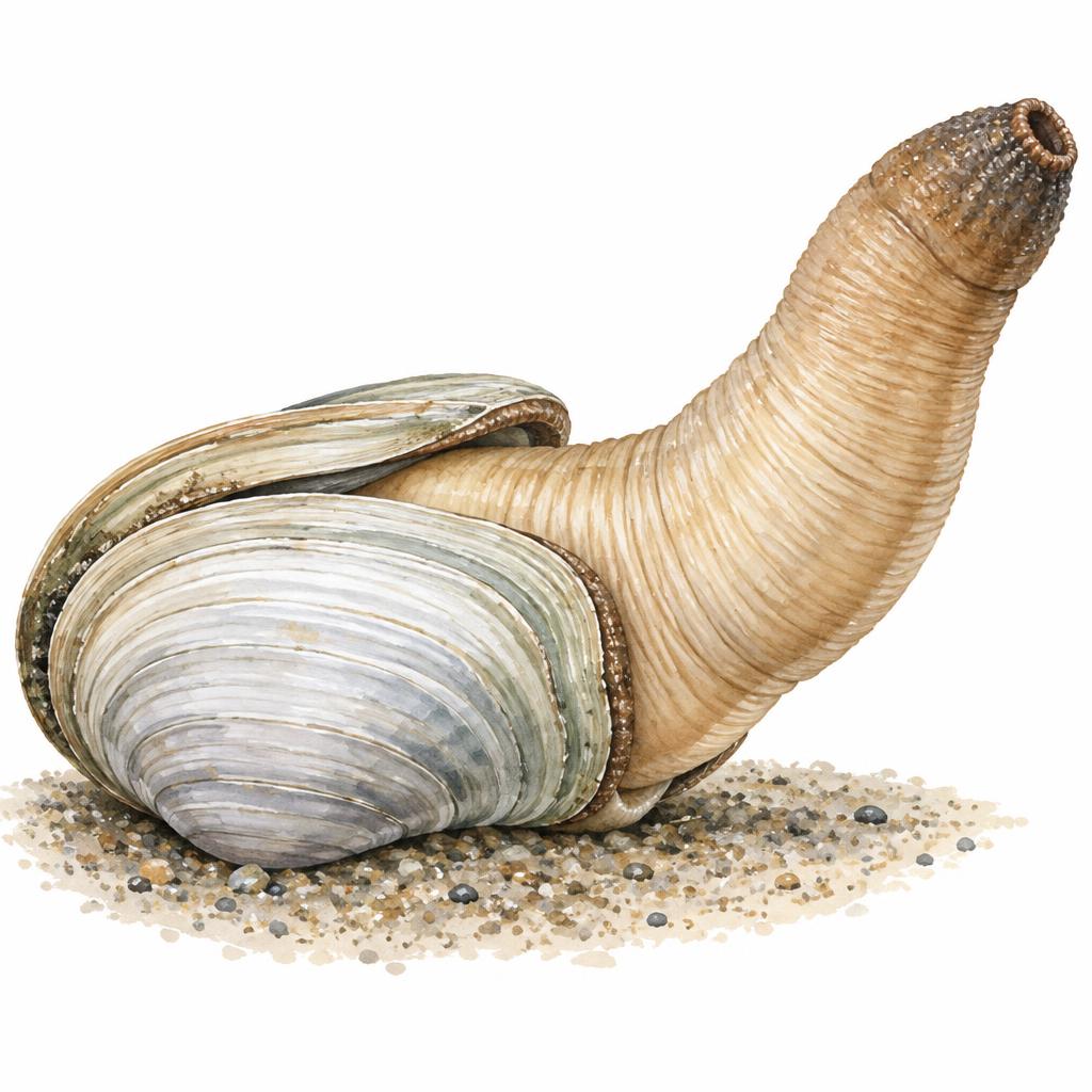 Pacific geoduck (Panopea generosa) — watercolor by Jules Marsh