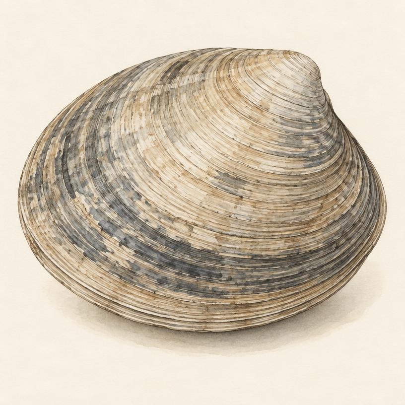 Northern quahog (Mercenaria mercenaria) — watercolor by Jules Marsh
