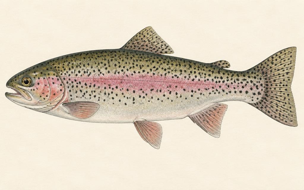 Rainbow trout (Oncorhynchus mykiss) — watercolor by Jules Marsh