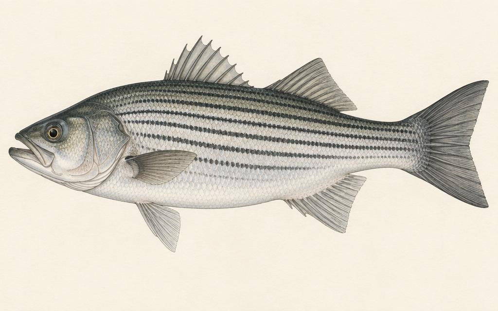 Striped bass (Morone saxatilis) — watercolor by Jules Marsh